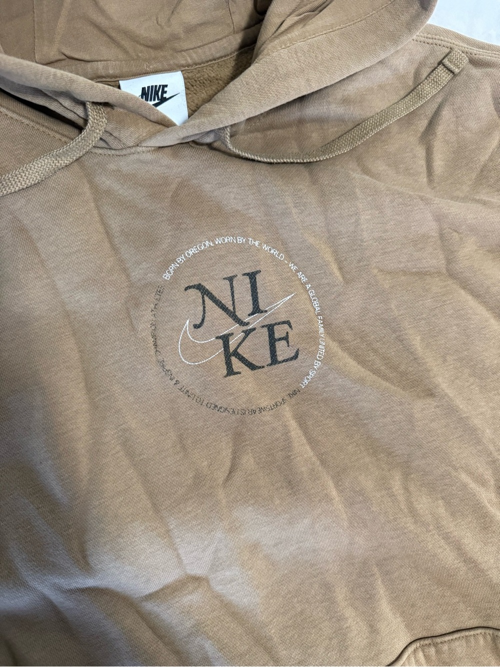 Nike Men’s Tan Crewneck Hoodie with Embroidered Logo